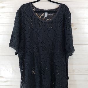 Catherines Black Lace Short Sleeve Top 5X